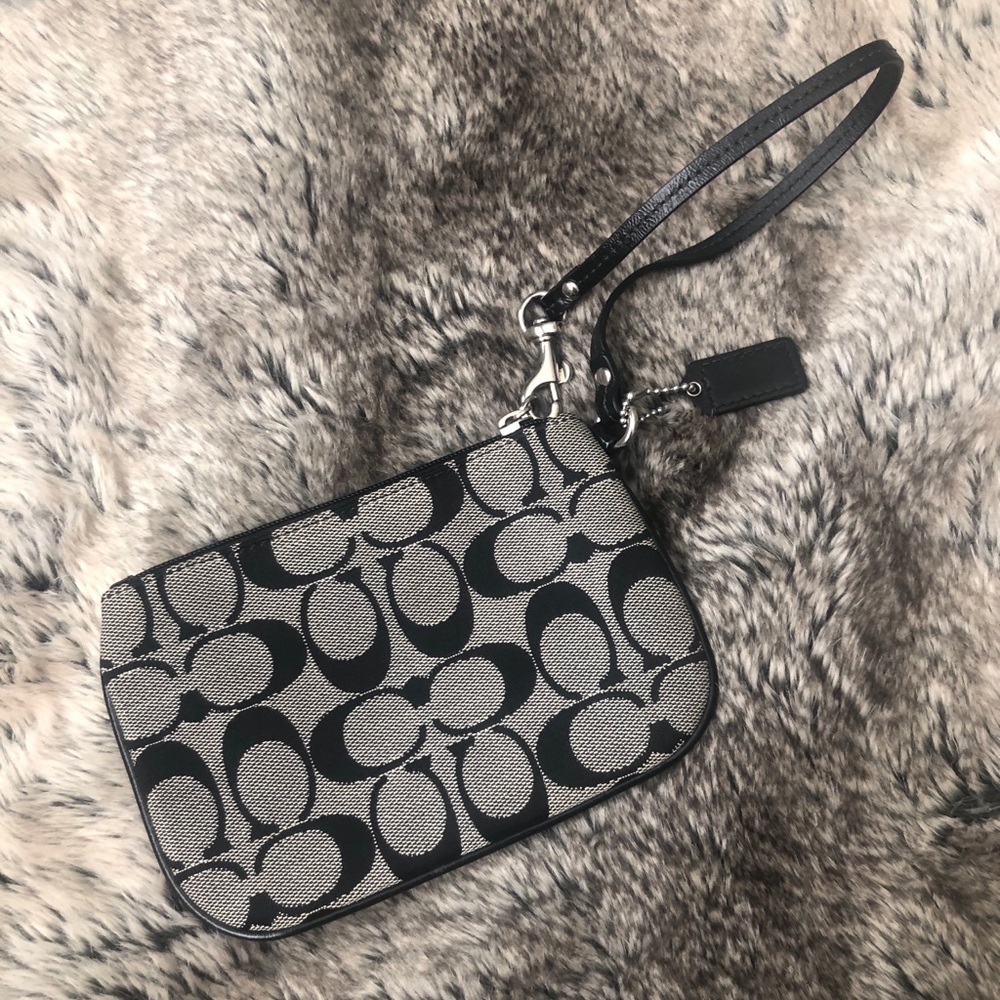 Coach Black Stitched Logo Wristlet - Picture 6 of 8